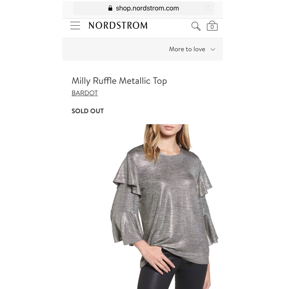 NEW Bardot Metallic Ruffle Sleeve Top - Picture 2 of 5